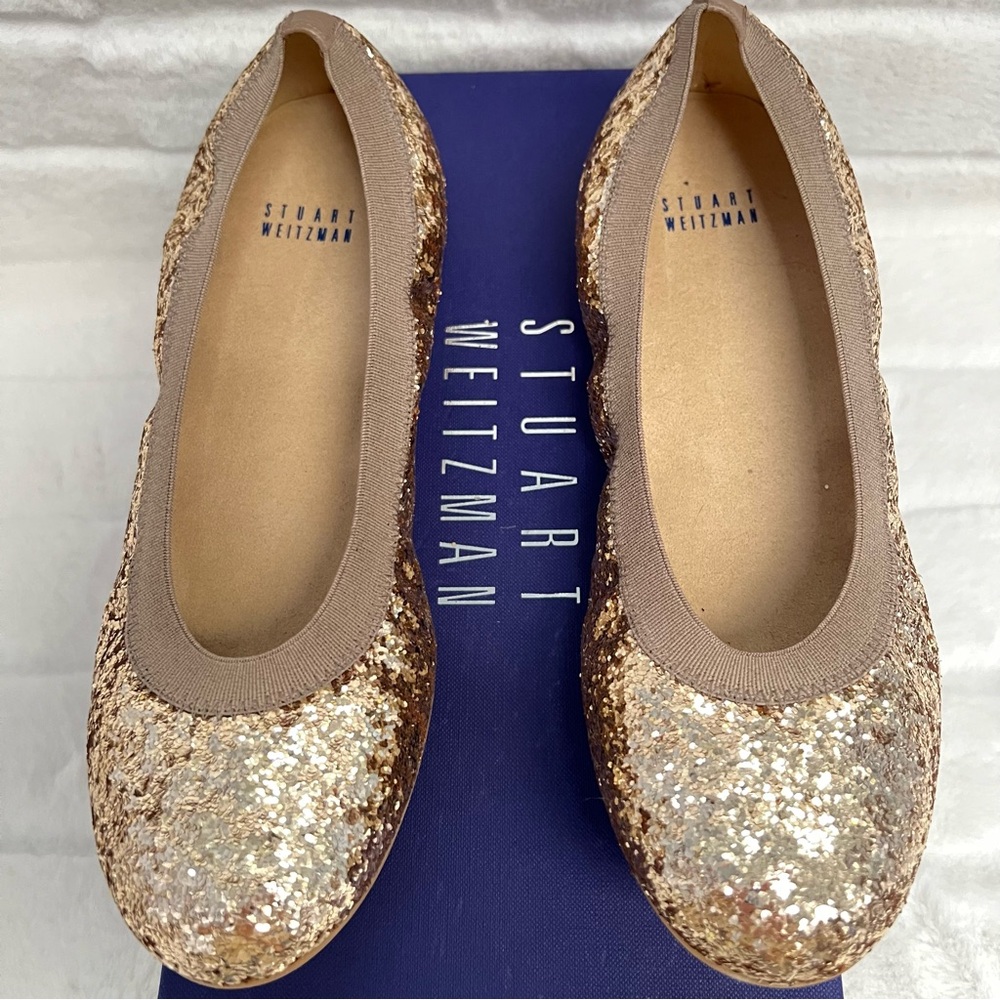 NIB Stuart Weitzman “Lastikon” Nude Glitter Ballet Flat
